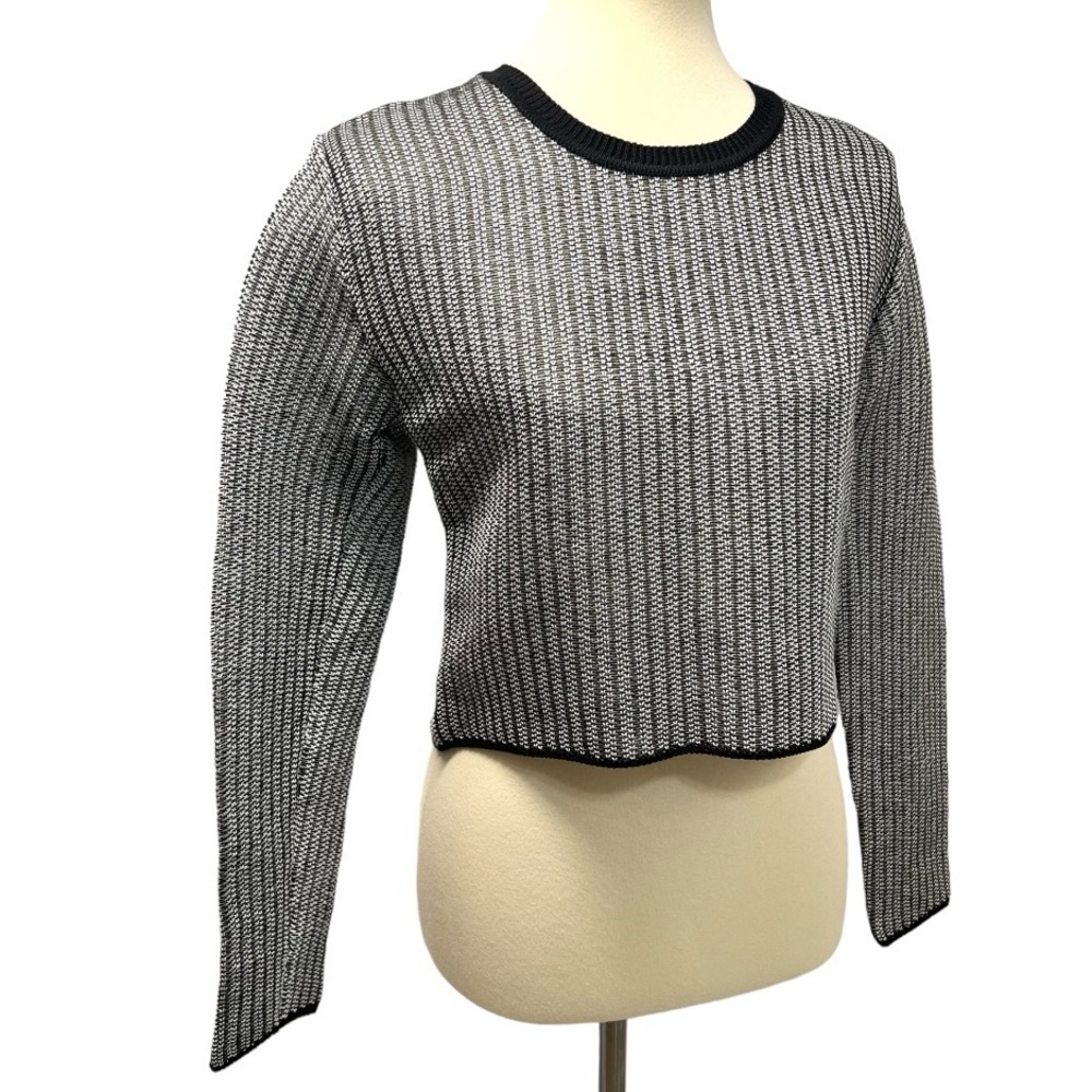 Alexander Wang Black & White Vinyl Technical Tweed Long Sleeve Crop Top Women S - Picture 8 of 14